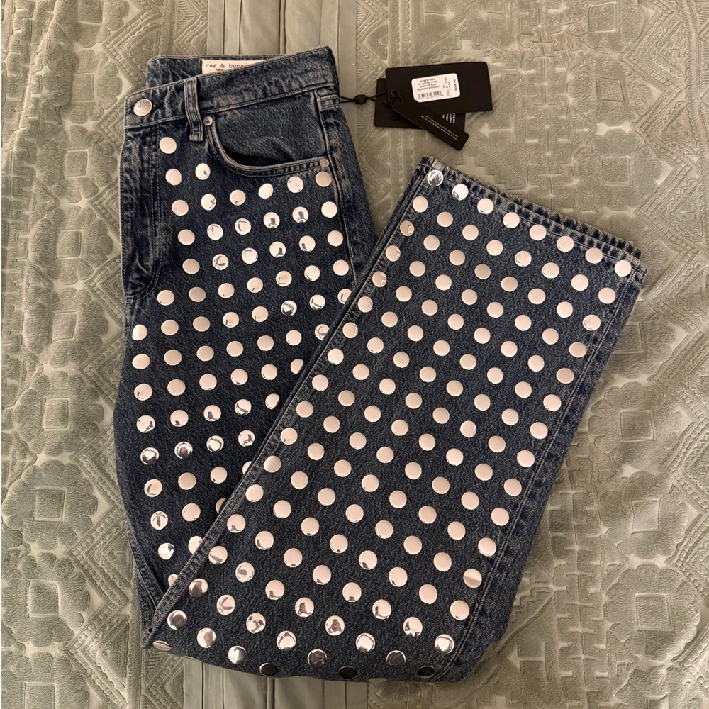 Rag & Bone Shea Relaxed Straight Jeans in Studded Kingston Size 28 - Picture 5 of 15